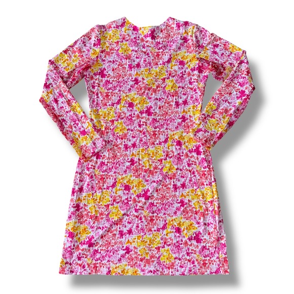 IBKUL Womens Pink Yellow Abstract Floral Sun Dress Long Sleeve UPF 50+ Small - Picture 2 of 4